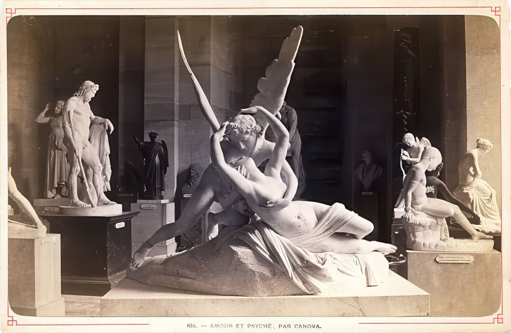 Cabinet photograph of the sculpture Cupid and Psyche by Antonio Canova, Rome, Italy, circa 1880